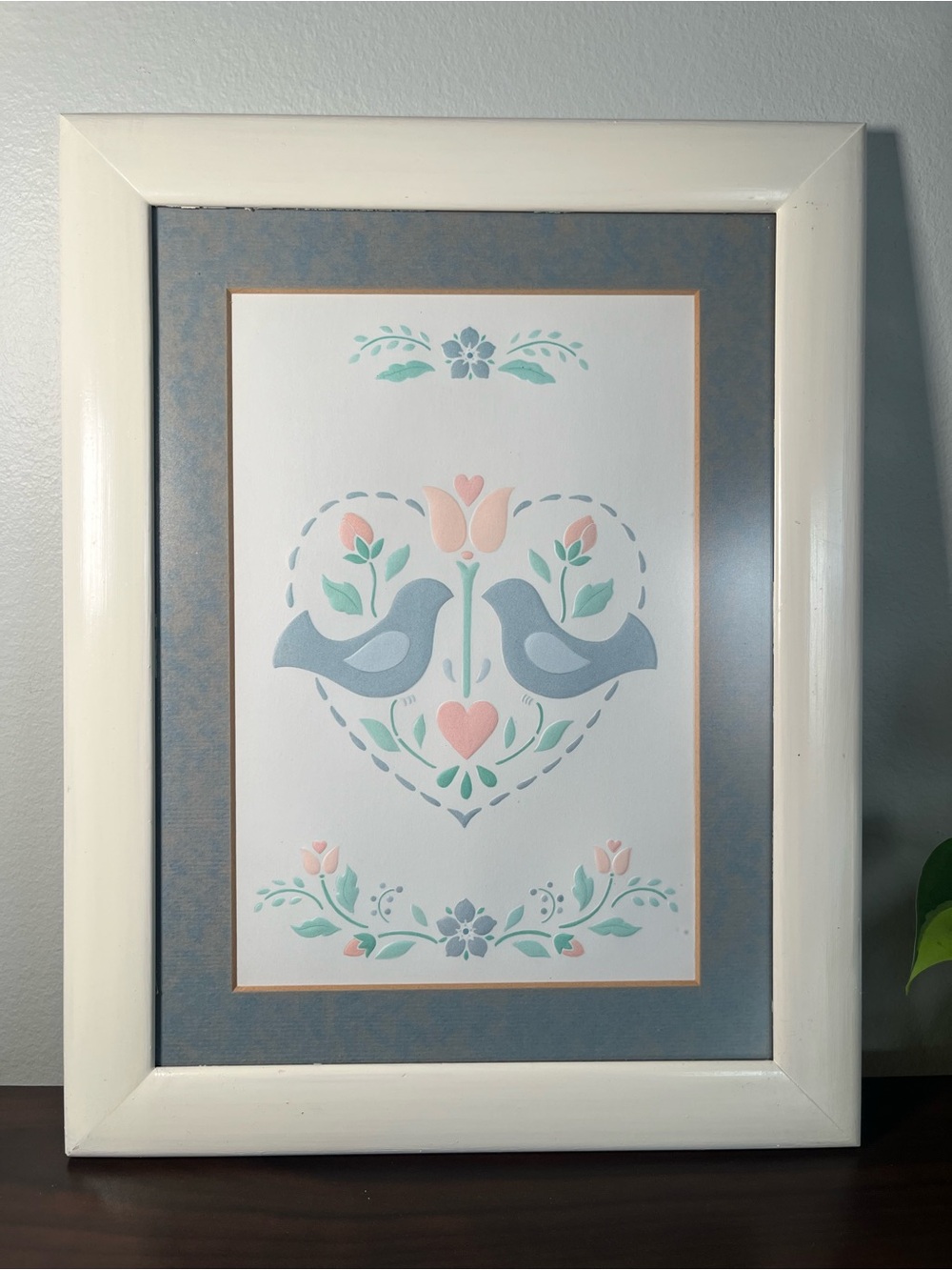 Framed Folk Art Birds Print Scandinavian Country Decor Cottagecore Wall Art